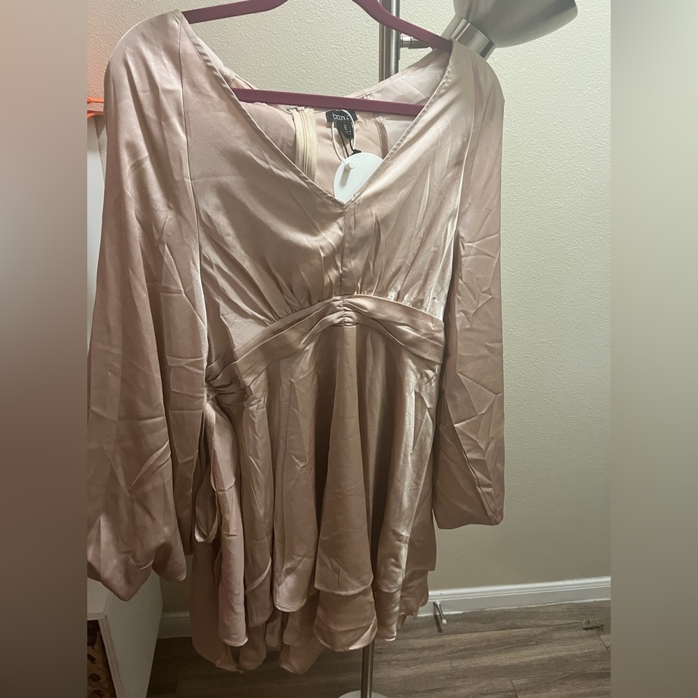 Boohoo light gold skater dress size 12